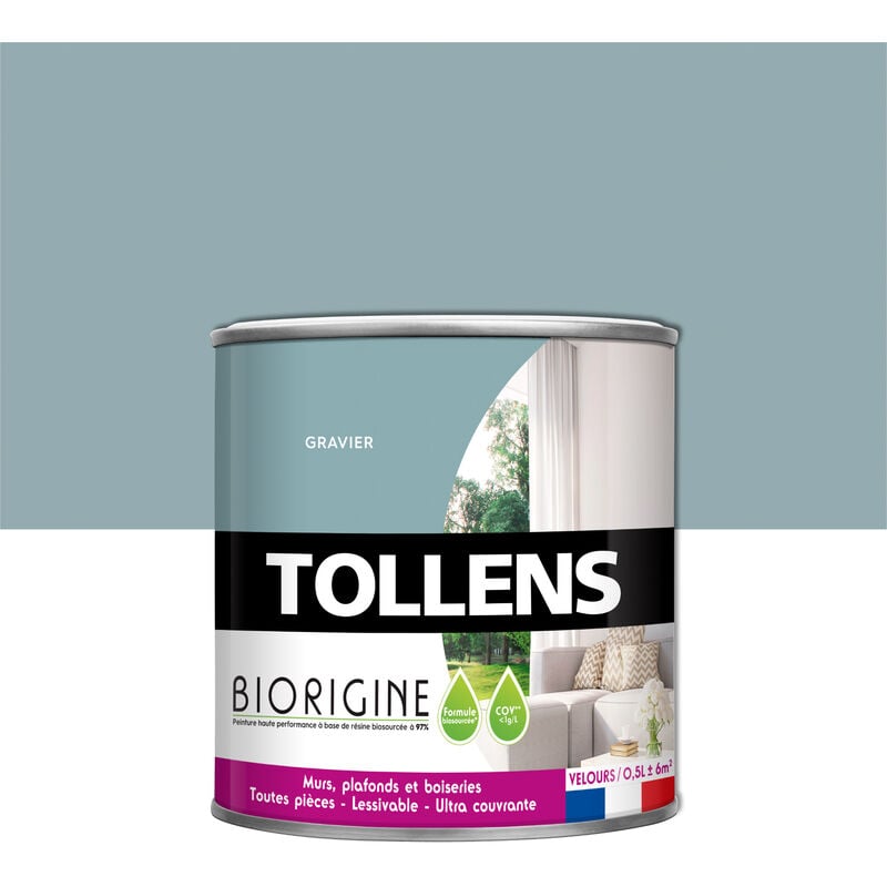 Peinture Couleurs Haute Performance à Base de Résine Biosourcée Tollens Pour Murs, Plafonds, Boiseries - Velours Gravier - 0,5L = 6m2