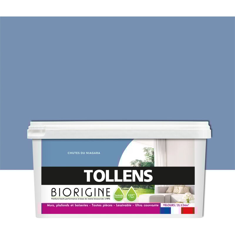 Peinture Couleurs Haute Performance à Base de Résine Biosourcée Tollens Pour Murs, Plafonds, Boiseries - Velours Niagara - 2L = 24m2