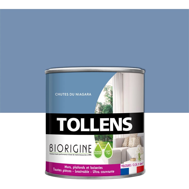 Peinture Couleurs Haute Performance à Base de Résine Biosourcée Tollens Pour Murs, Plafonds, Boiseries - Velours Niagara - 0,5L = 6m2