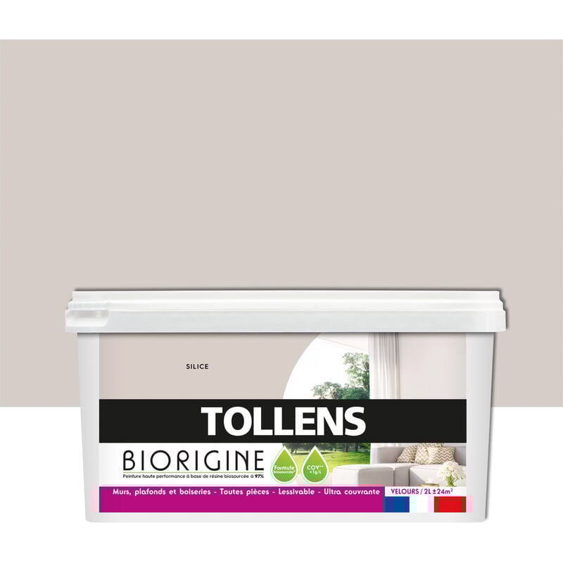 Peinture Couleurs Haute Performance à Base de Résine Biosourcée Tollens Pour Murs, Plafonds, Boiseries - Velours Silice - 2L = 24m2