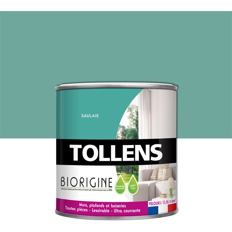 Peinture Couleurs Haute Performance à Base de Résine Biosourcée Tollens Pour Murs, Plafonds, Boiseries - Velours Saulaie - 0,5L = 6m2