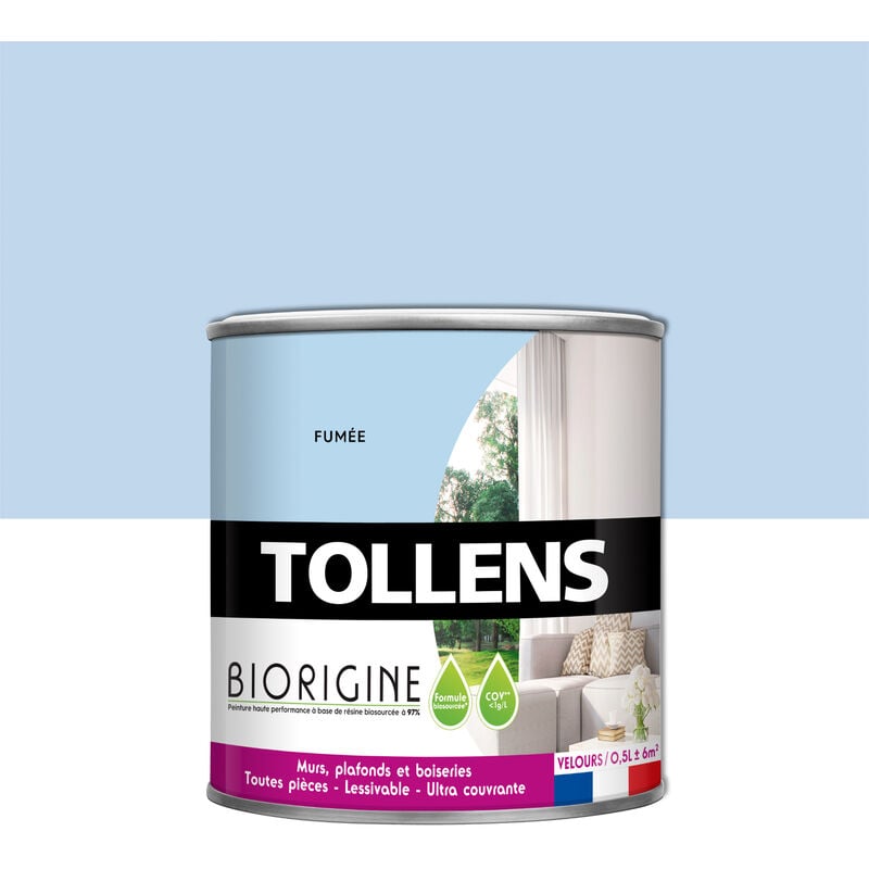 Peinture Couleurs Haute Performance à Base de Résine Biosourcée Tollens Pour Murs, Plafonds, Boiseries - Velours Fumée - 0,5L = 6m2