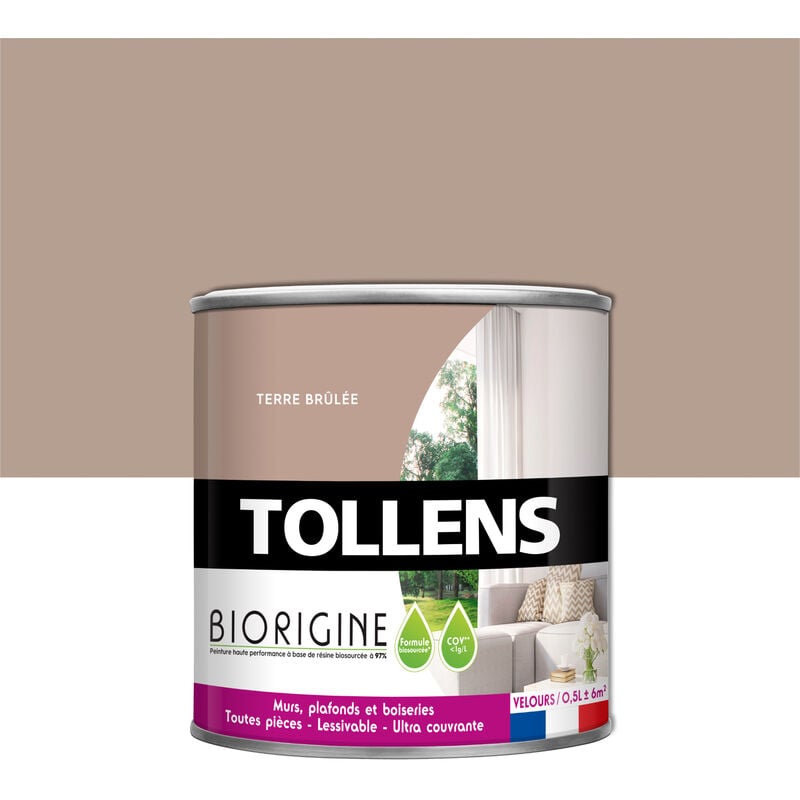 Peinture Couleurs Haute Performance à Base de Résine Biosourcée Tollens Pour Murs, Plafonds, Boiseries - Velours Terre Brulée - 0,5L = 6m2