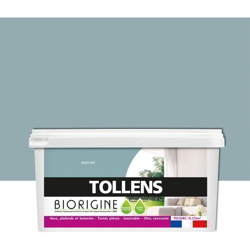 Peinture Couleurs Haute Performance à Base de Résine Biosourcée Tollens Pour Murs, Plafonds, Boiseries - Velours Gravier - 2L = 24m2