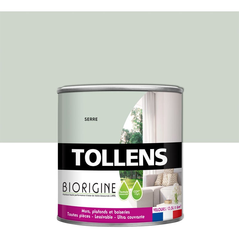 Peinture Couleurs Haute Performance à Base De Résine Biosourcée Tollens Pour Murs, Plafonds, Boiseries - Velours Serre - 0,5L = 6m2