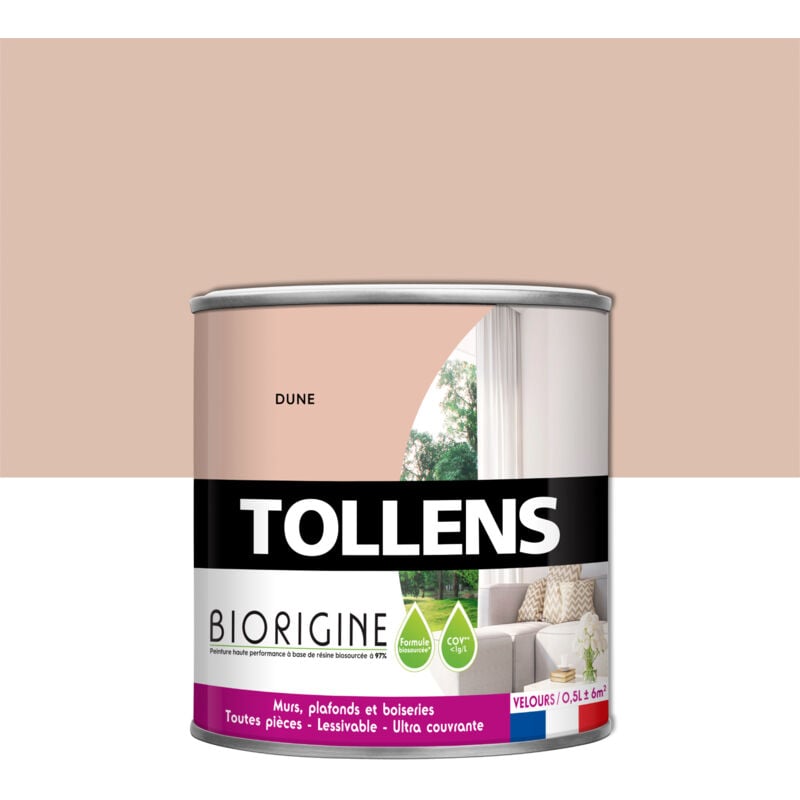 Peinture Couleurs Haute Performance à Base de Résine Biosourcée Tollens Pour Murs, Plafonds, Boiseries - Velours Dune - 0,5L = 6m2