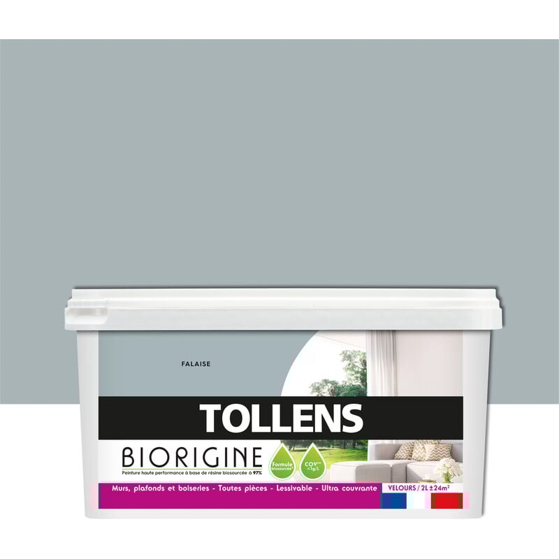 Peinture Couleurs Haute Performance à Base de Résine Biosourcée Tollens Pour Murs, Plafonds, Boiseries - Velours Falaise - 2L = 24m2