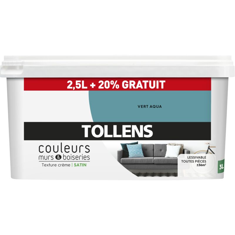 Peinture Couleurs - Ultra résistante Tollens Satin - Vert Aquatique - 2,5L+20%