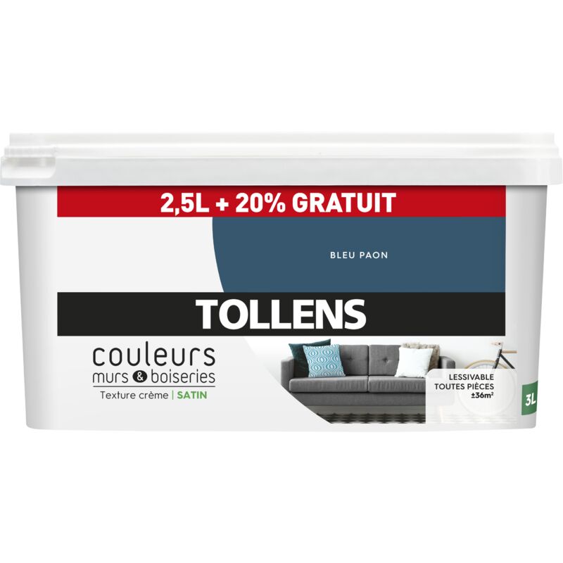 Peinture Couleurs - Ultra résistante Tollens Satin - Paon - 2,5L+20%
