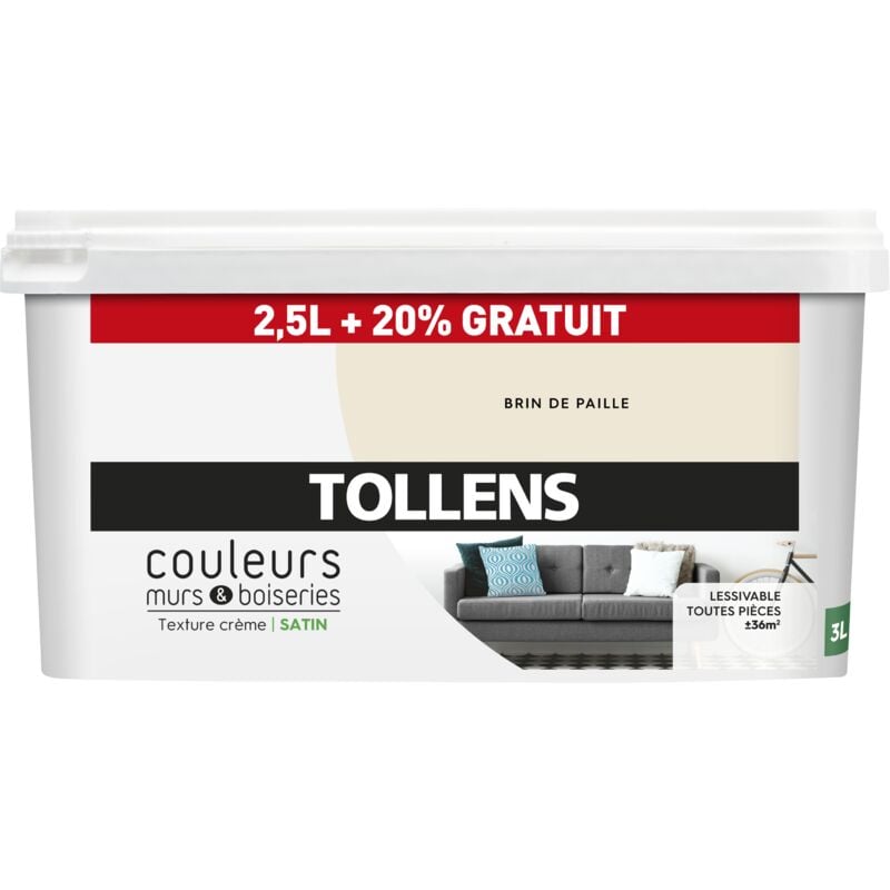 Peinture Couleurs - Ultra résistante Tollens Satin - Paille - 2,5L+20%