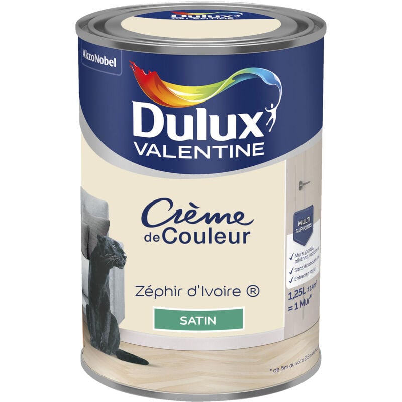 Peinture Crème De Couleur Satin Zéphir d'Ivoire 1,25 l Dulux Valentine