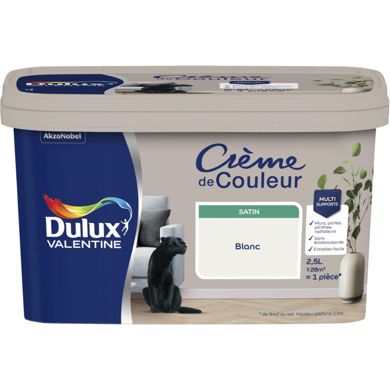 Peinture Crème De Couleur Satin Blanc 2,5 l Dulux Valentine