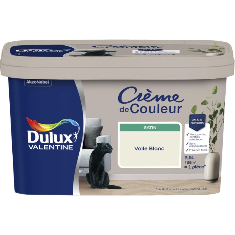 Peinture Crème De Couleur Satin Voile Blanc 2,5 l Dulux Valentine