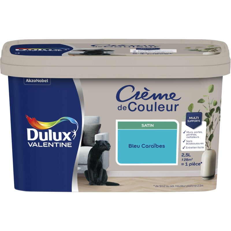 Dulux Valentine - Peinture Crème De Couleur Satin Bleu Caraïbes 2,5 l