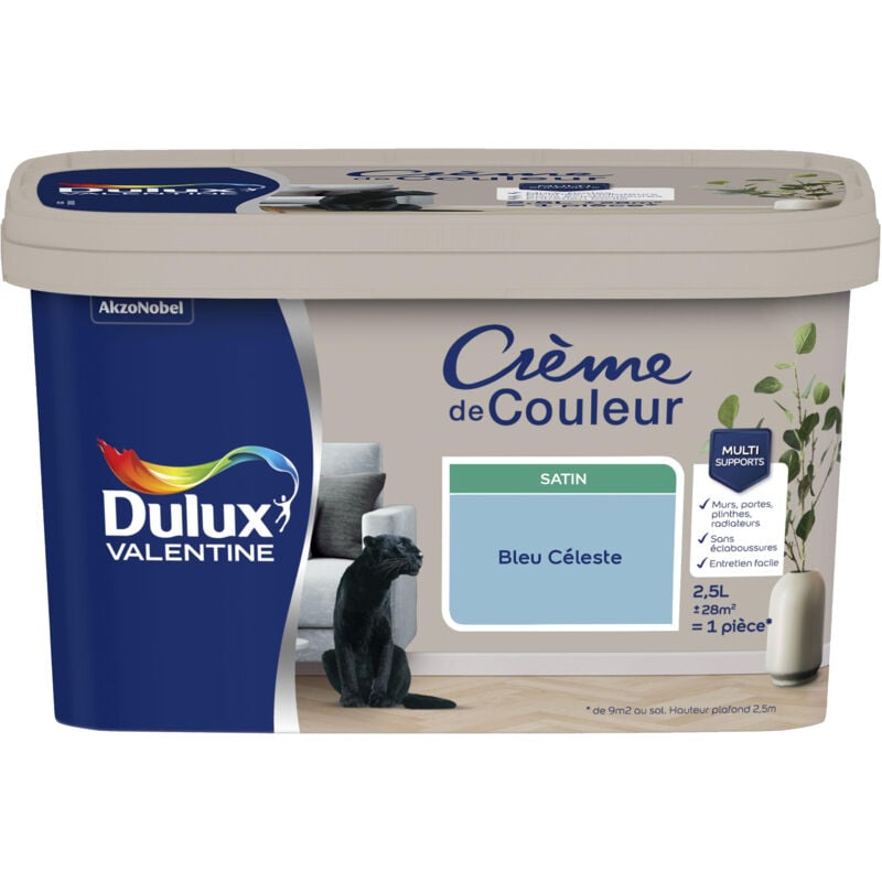 Dulux Valentine - Peinture Crème De Couleur Satin Bleu Céleste 2,5 l