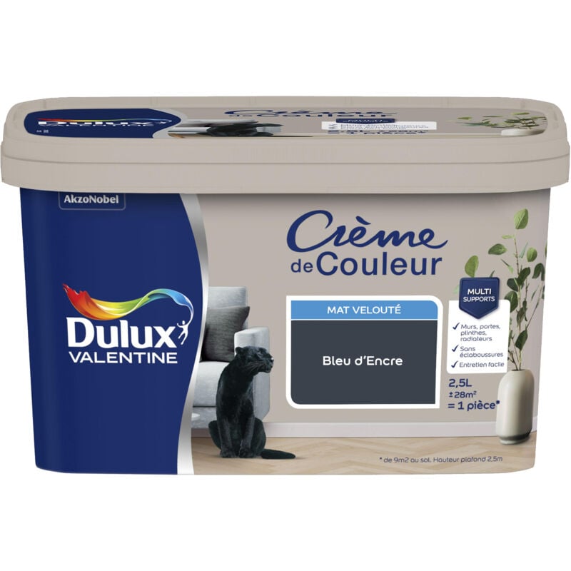 Dulux Valentine - Peinture Crème De Couleur Mat Bleu d'Encre 2,5 l