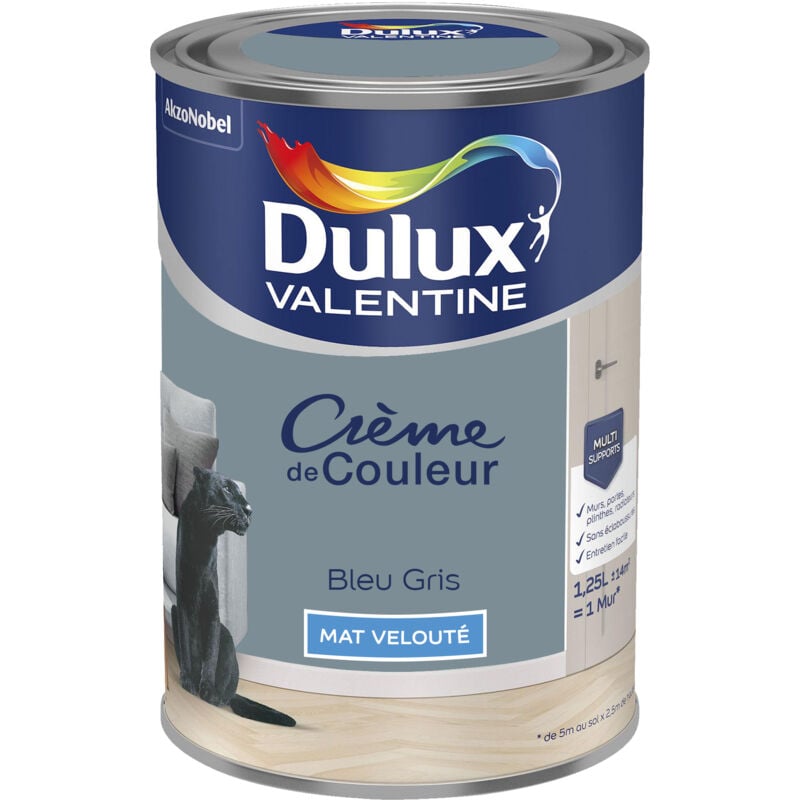Dulux Valentine - Peinture Crème De Couleur Mat Bleu Gris 1,25 l