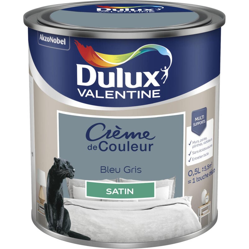 Peinture Crème De Couleur Satin Bleu Gris coy 2017 0,5 l Dulux Valentine