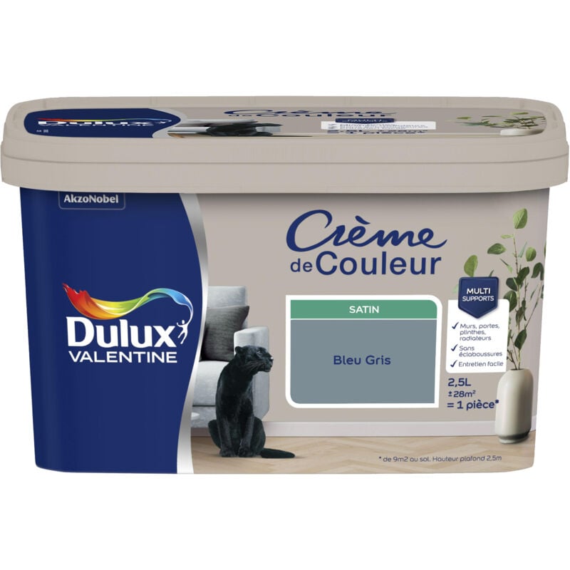 Dulux Valentine - Peinture Crème De Couleur Satin Bleu Gris coy 2017 2,5 l