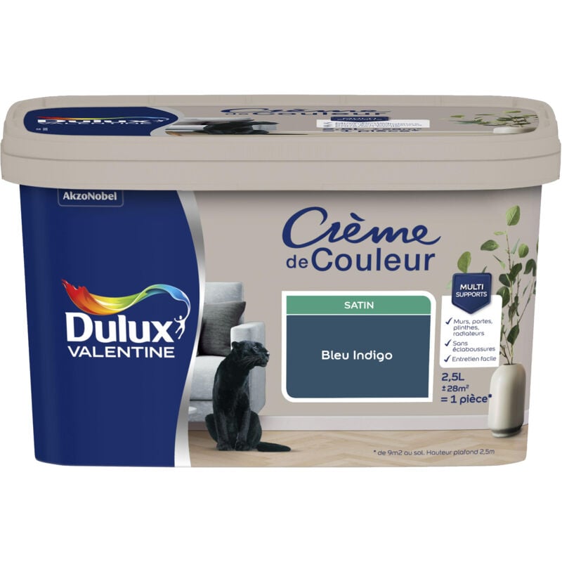Dulux Valentine - Peinture Crème De Couleur Satin Bleu Indigo 2,5 l