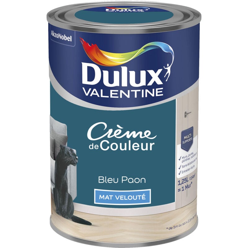 Dulux Valentine - Peinture Crème De Couleur Mat Bleu Paon 1,25 l
