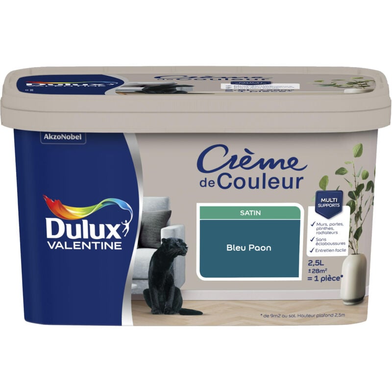 Dulux Valentine - Peinture Crème De Couleur Satin Bleu Paon 2,5 l