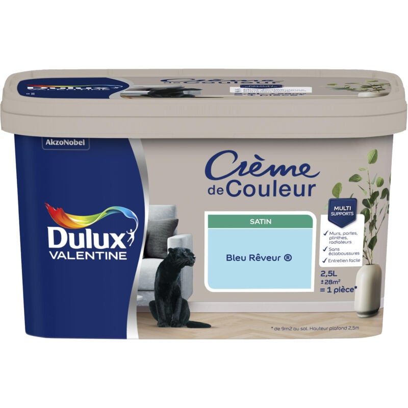 Dulux Valentine - Peinture Crème De Couleur Satin Bleu Rêveur 2,5 l