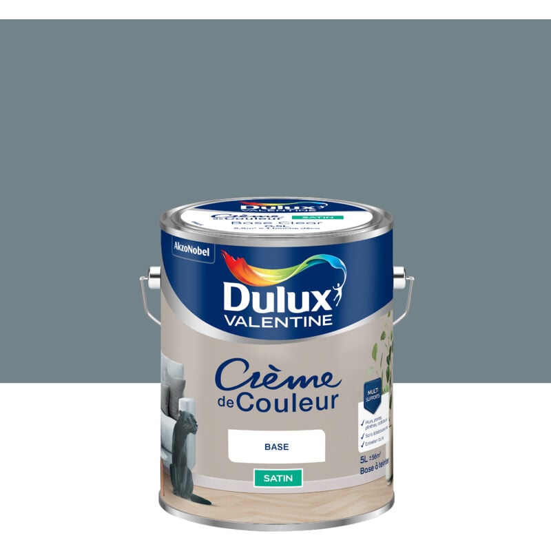 Dulux Valentine - Peinture Crème De Couleur Satin Bleu Gris 5L