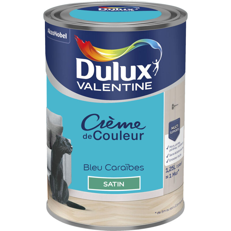 Dulux Valentine - Peinture Crème De Couleur Satin Bleu Caraïbes 1,25 l