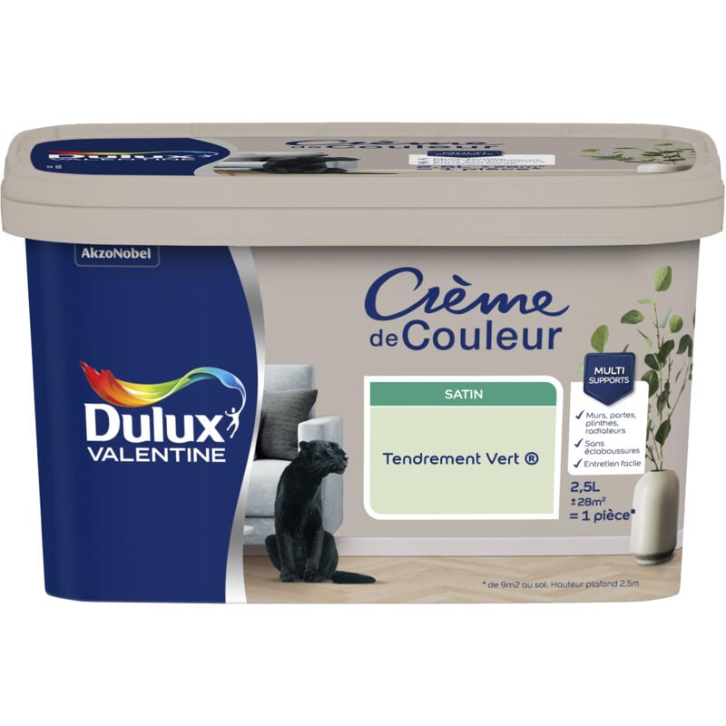Dulux Valentine - Peinture Crème De Couleur Satin Tendrement Vert 2,5 l