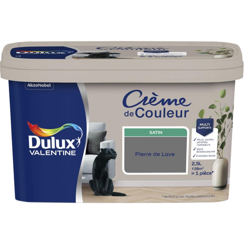Dulux Valentine - Peinture Crème De Couleur Satin Pierre de Lave 2,5 l