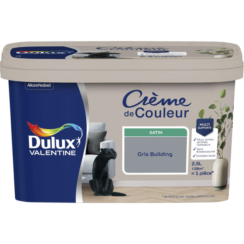 Dulux Valentine - Peinture Crème De Couleur Satin Gris Building 2,5 l