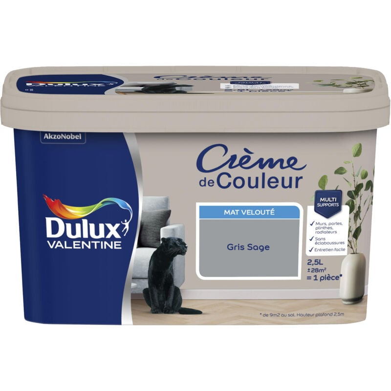 Dulux Valentine - Peinture Crème De Couleur Mat Gris Sage 2,5 l