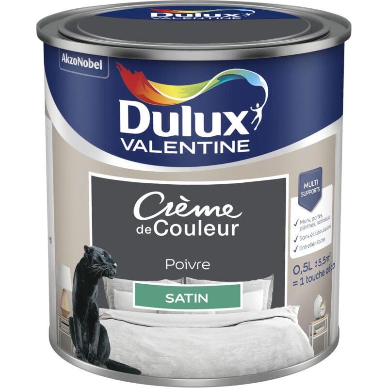 Dulux Valentine - Peinture Crème De Couleur Satin Poivre 0,5 l