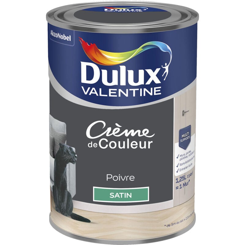 Dulux Valentine - Peinture Crème De Couleur Satin Poivre 1,25 l