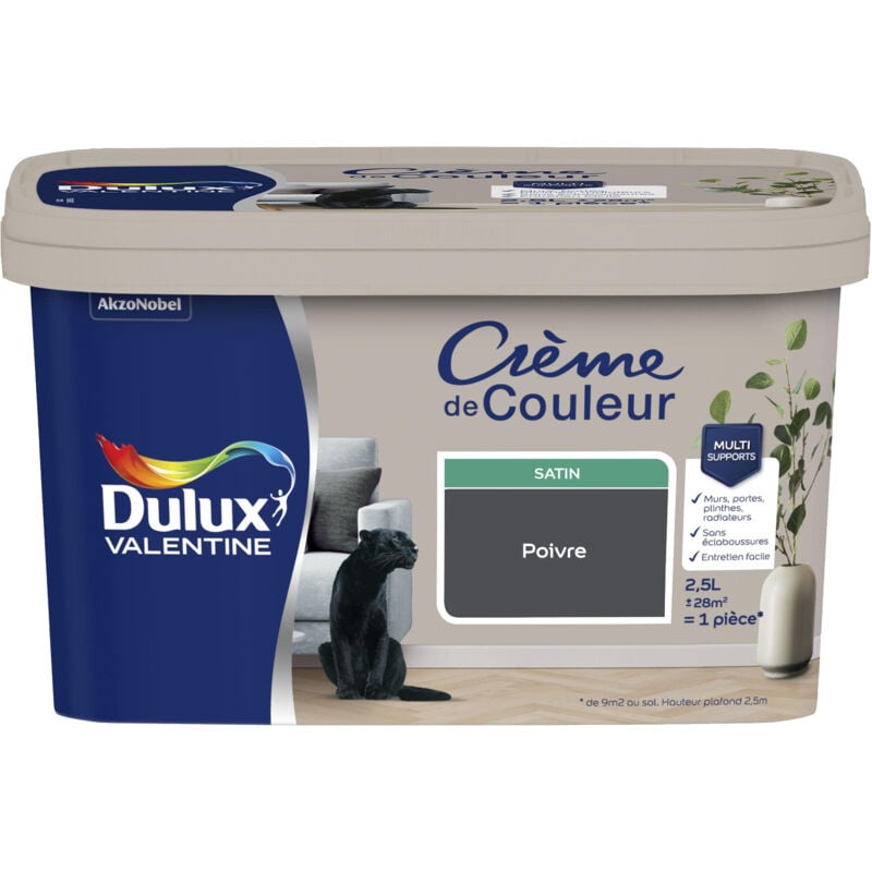 Dulux Valentine - Peinture Crème De Couleur Satin Poivre 2,5 l