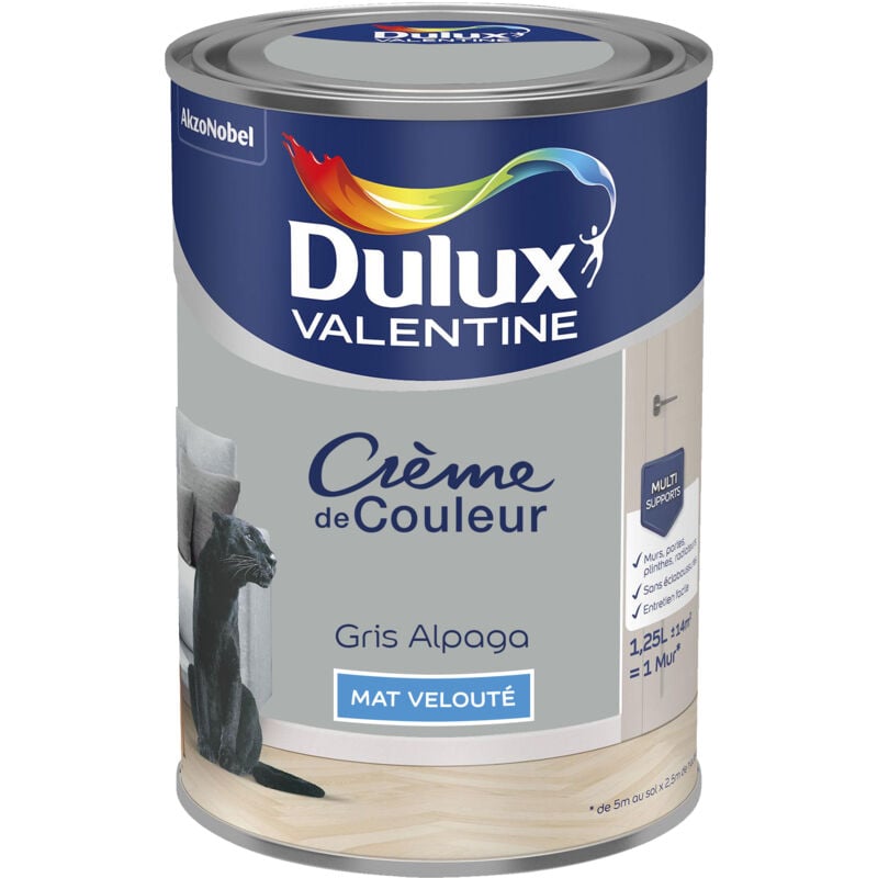 Dulux Valentine - Peinture Crème De Couleur Mat Gris Alpaga 1,25 l