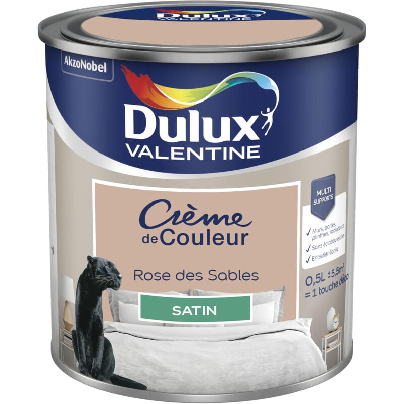 Peinture Crème De Couleur Satin Rose des Sables 0,5 l Dulux Valentine