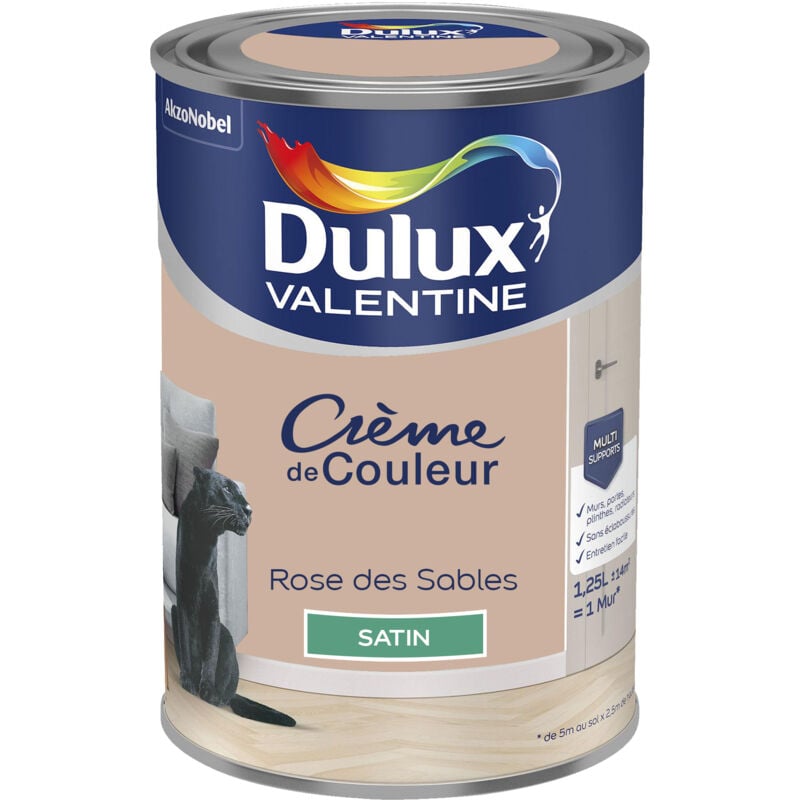 Peinture Crème De Couleur Satin Rose des Sables 1,25 L - Dulux Valentine