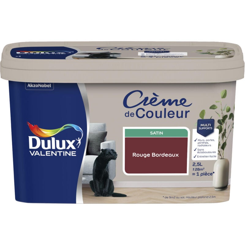 Dulux Valentine - Peinture Crème De Couleur Satin Rouge Bordeaux 2,5 l