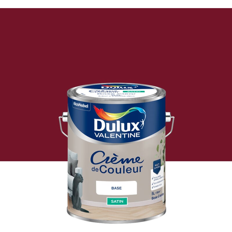 Dulux Valentine - Peinture Crème De Couleur Satin Rouge Bordeaux 5L