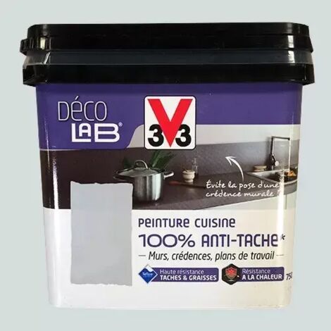 V33 – Peinture cuisine 100% anti-tâche satinée – Contenance 0,75 L – Application directe sur carrelage, inox, verre – Pour surfaces exposées aux éclaboussures