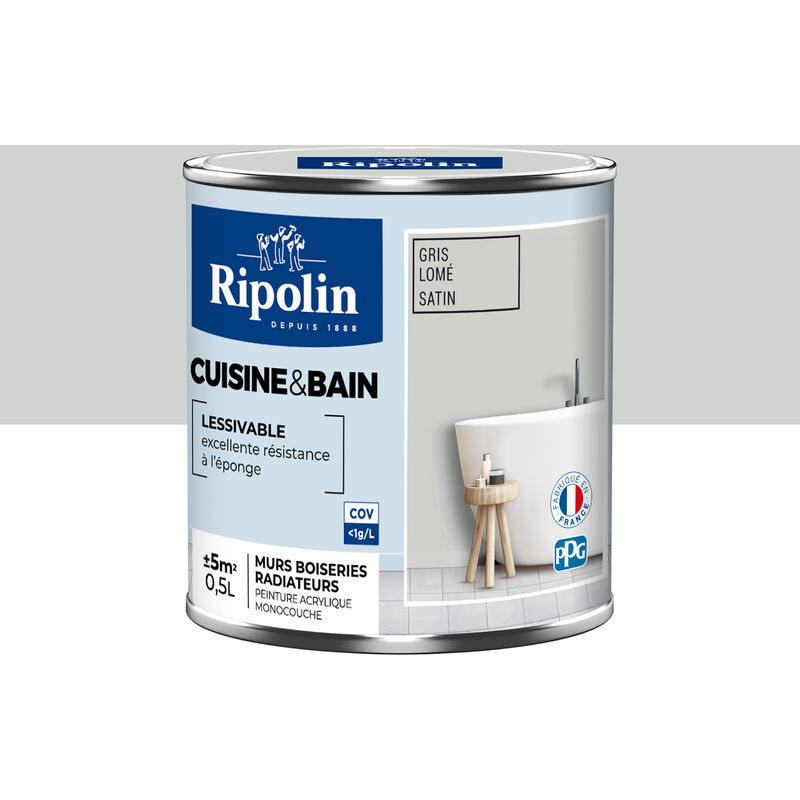 Peinture Murale spéciale Cuisine et Bain - Satin - 0,5L - Gris Lomé Ripolin