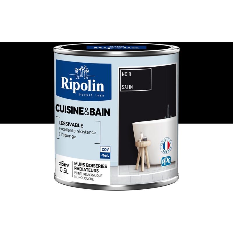 Peinture Murale spéciale Cuisine et Bain - Satin - 0,5L - Noir Ripolin