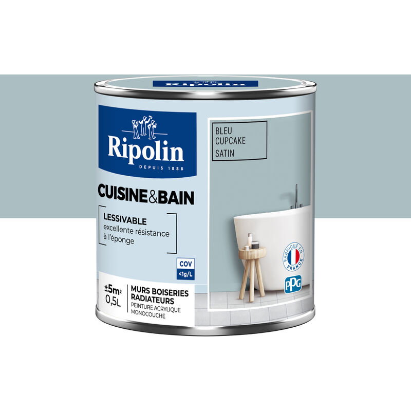 Ripolin - Peinture Murale spéciale Cuisine et Bain - Satin - 0,5L - Bleu Cupcake