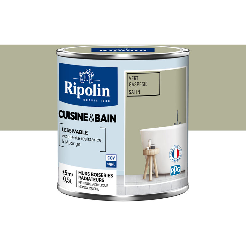 Peinture Murale spéciale Cuisine et Bain - Satin - 0,5L - Vert Gaspésie Ripolin