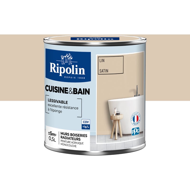 Peinture Murale spéciale Cuisine et Bain - Satin - 0,5L - Lin Ripolin