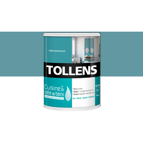 Peinture Cuisine Et Salle De Bain - Ultra Résistante - Tollens - Pour Murs, Boiseries, Radiateurs - Vert Emerau - 0,75L = 9m2