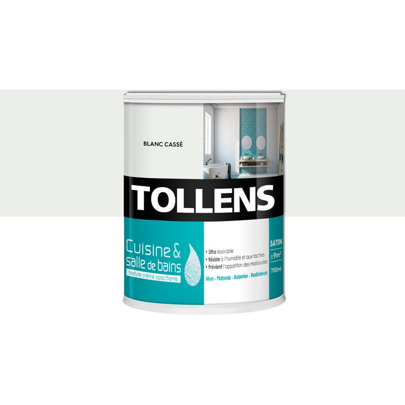Peinture Cuisine Et Salle De Bain - Ultra Résistante Tollens Pour Murs, Boiseries, Radiateurs - Blanc Casse - 0,75L = 9m2