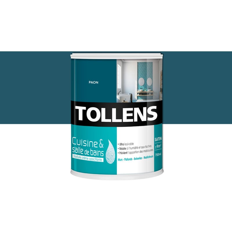 Peinture Cuisine Et Salle De Bain - Ultra Résistante - Tollens - Pour Murs, Boiseries, Radiateurs - Paon - 0,75L = 9m2